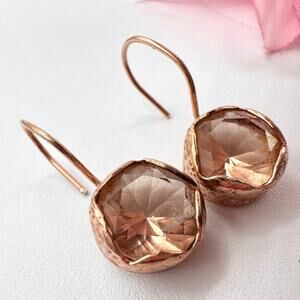 “Israel 925” Rose Gold Over Sterling Silver Peach CZ Earrings Artisan Signed?